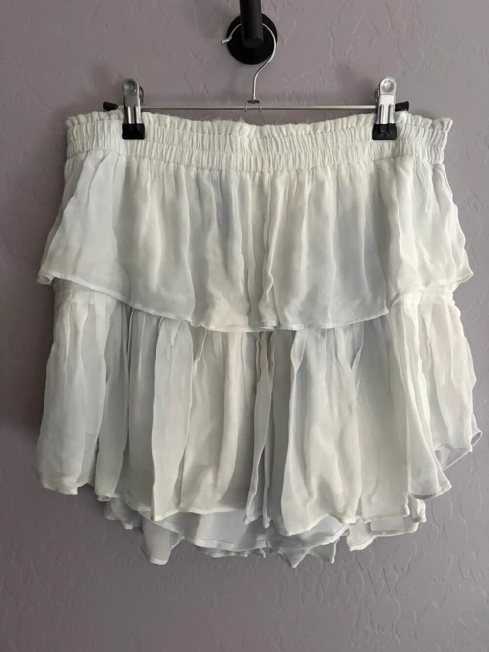 $266 LoveShackFancy Women's Blue Tiered Ruffle Mini A-Line Skirt Size L